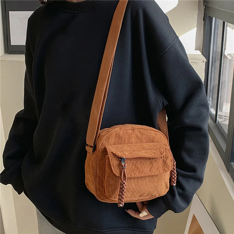 Corduroy Women's Small Shoulder Bag Teenager Girl Crossbody Bag Bolsa Cute Tote Student Street Korean Harajuku Messenger Bags