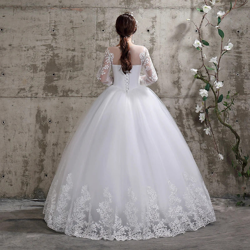 Customized Wedding Dress Style Bride Plus Size Flower Wedding Dresses Dreamy Full-sleeve Bridal Lace Up Dresses Ball Gowns