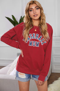 Fiery Red Baseball Mom French Terry Cotton Blend Sweatshirt