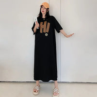 Harajuku Graphic White Long Dress Woman Clothing Y2k Casual Short Sleeve O-Neck Korean Fashion Summer Womens Loose Dresses 2024