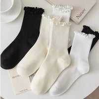 5 /10 Pairs Lot Socks for Women Ruffle Middle Tube Ankle Short Breathable Black White Set Spring Autumn