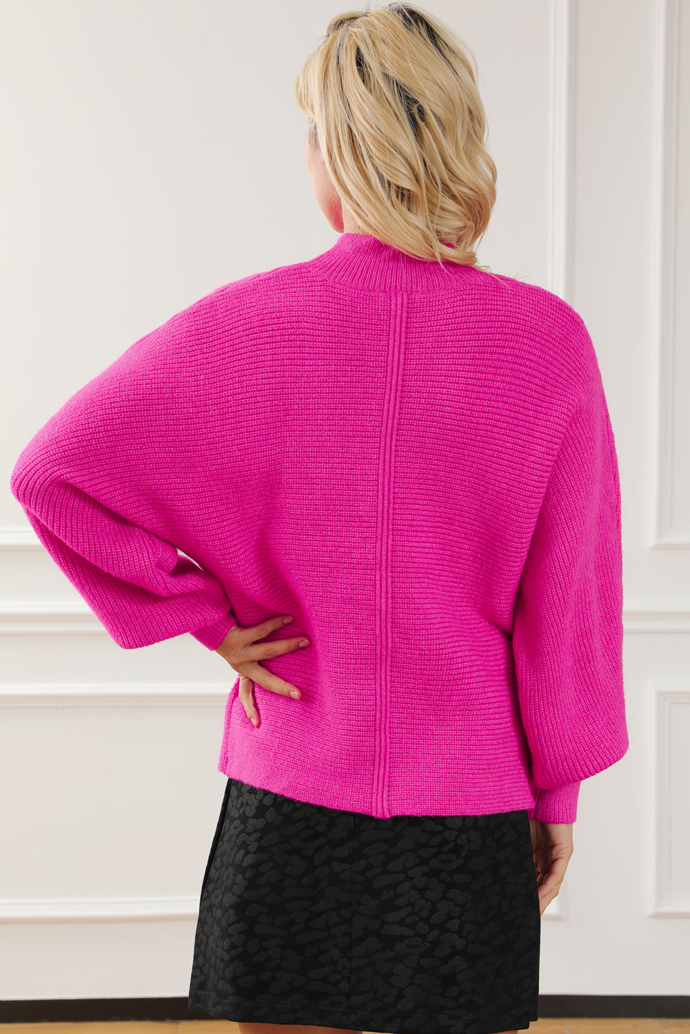 Rose Rib Knit Batwing Sleeve Sweater