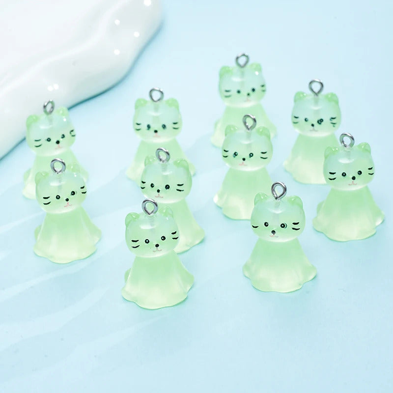 10pcs Cute Cat Face Resin Charms 3D Luminous Animal Pendants for DIY Jewelry Making Accessories Handmade Earring Necklace