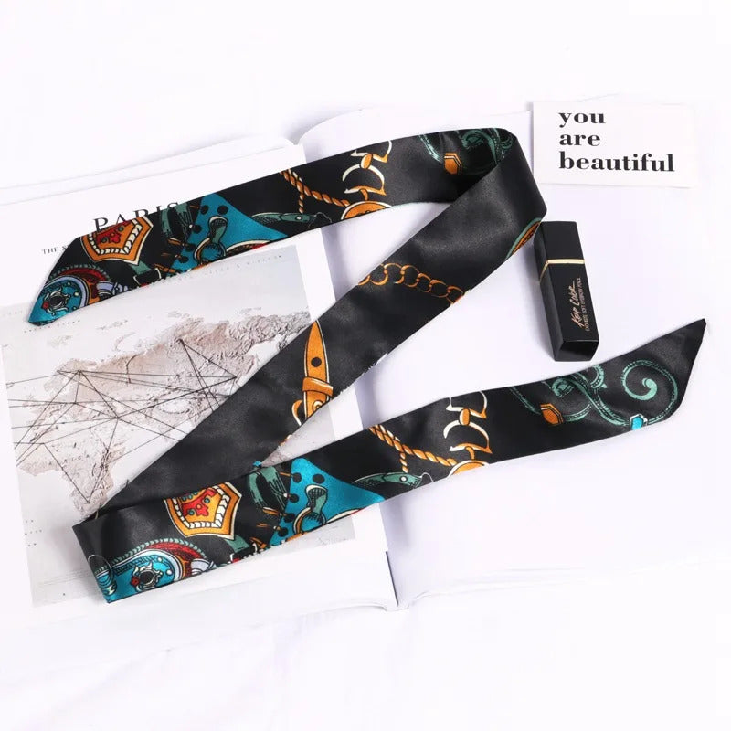 New Print Flower Small Scarf for Women Handle Bag Ribbons Brand Fashion Head Scarf Small Long Skinny Scarves Wholesale Headbands