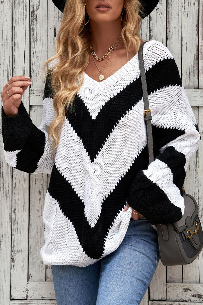 Green Color Block Drop Shoulder Oversize Sweater