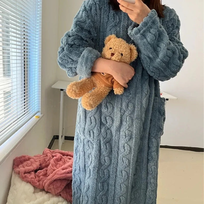 Bathrobe women's bathrobe coral padded thickened warm pajamas dress winter college students homewear plus size women's clothes c