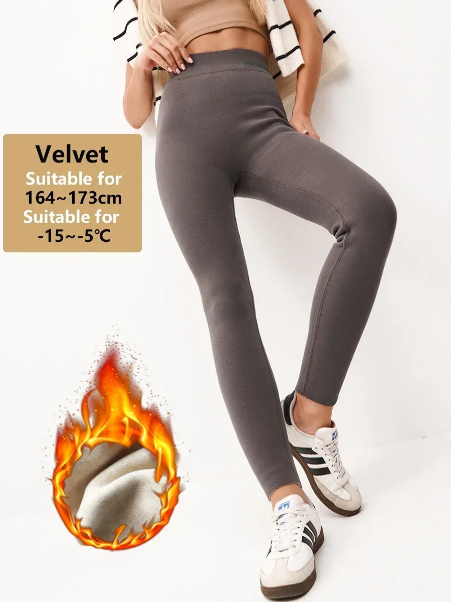 Wool Women's Winter Leggings with Fleece Beige Thermal Tights  Shiny Cotton Velvet Brown Ribbed Thick Warm Leggings for Women