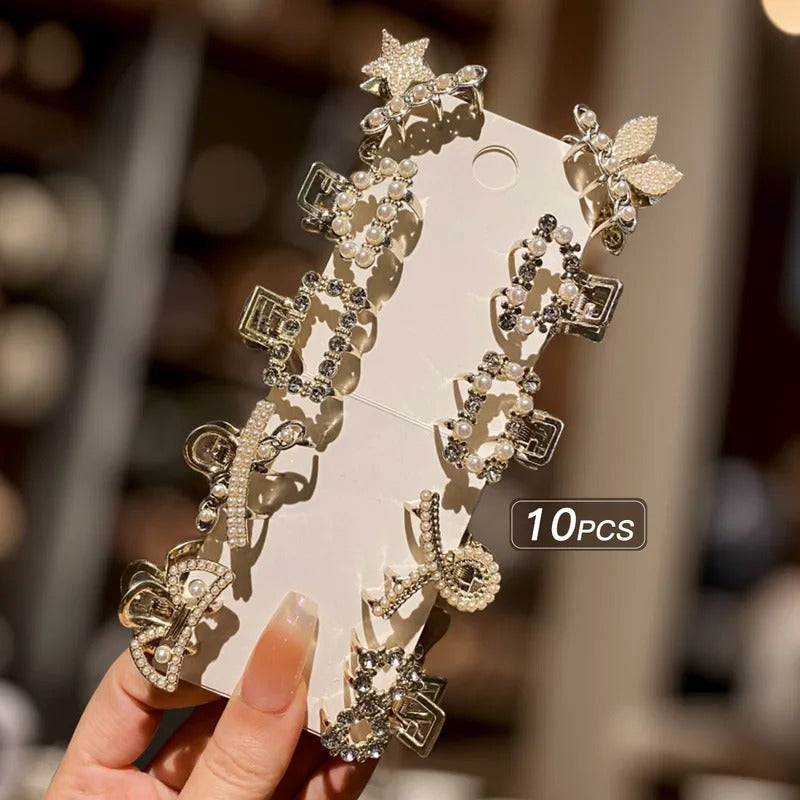 10 alloy rhinestone hair clips, fashionable small grab hair accessories