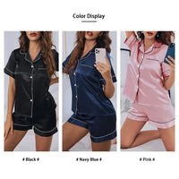 Women's Pajamas Set Satin Sleepwear Button Down Tops and Shorts Pajama 2 Piece Suit Pyjama Femme Nightwear Loungewear for Summer