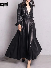 Nerazzurri High Quality Red Black Maxi Pu Leather Trench Coat for Women Extra Long Skirted Elegant Overcoat Fashion 5xl 6xl 7xl