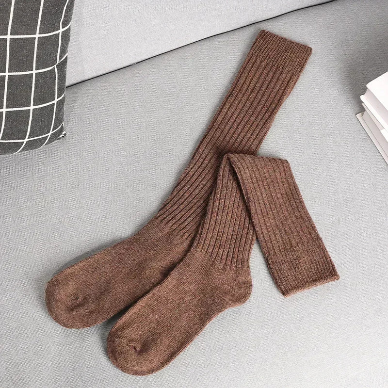 Women Soft Wool Long Socks Autumn Winter Cashmere Solid Knitted Stocking Skinny Casual Knee High Fluffy Warm Thicken Girls Socks