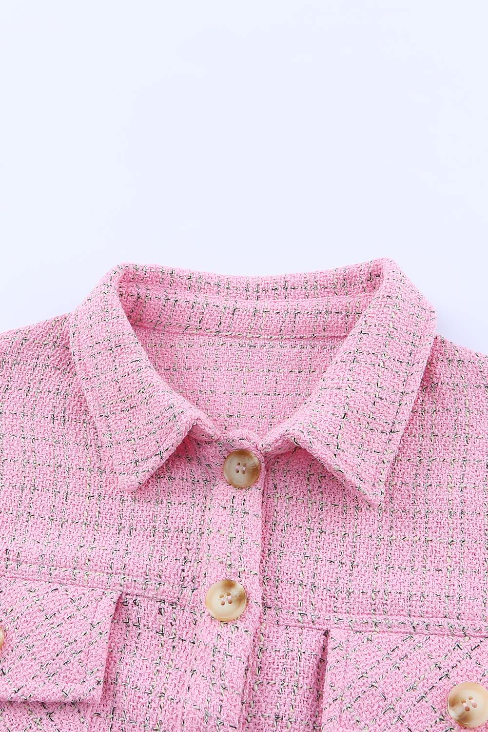 Pink Plaid Tweed Button Up Shacket