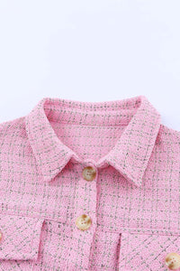 Pink Plaid Tweed Button Up Shacket