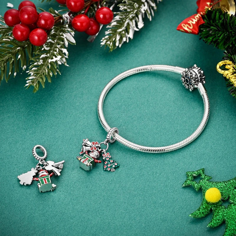 Sparkling 925 Sterling Silver Christmas Carousel & Santa Claus Charm Fit Original Bracelet Women Christmas Gift Jewelry Making