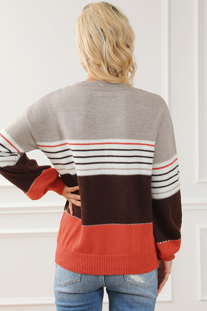 Color Block Striped Knit Oversize Sweater