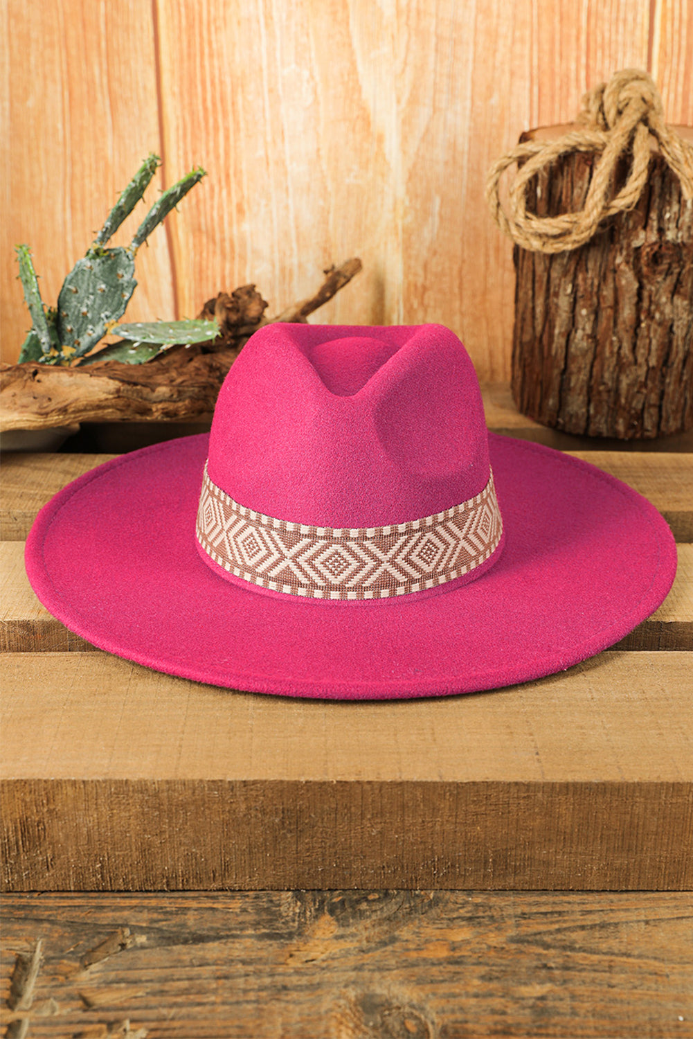 Rose Red Aztec Embroidery Retro Flat Fedora Hat