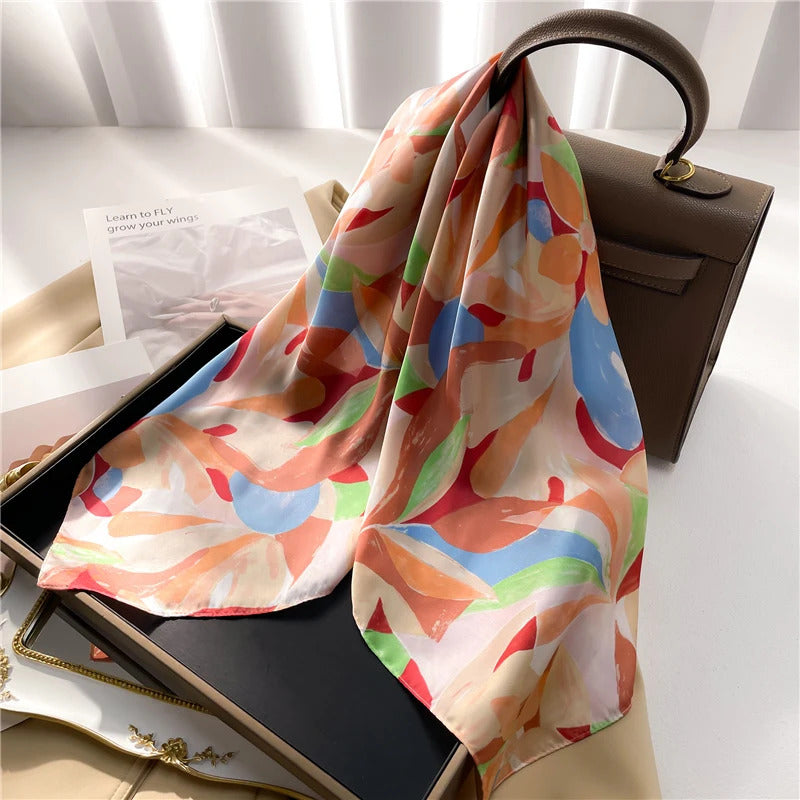 Print 70cm Silk Satin Headkerchief Women Luxury Design Neck Tie Scarf Female Hair Hand Wrist Foulard Shawl Hijab Bandana