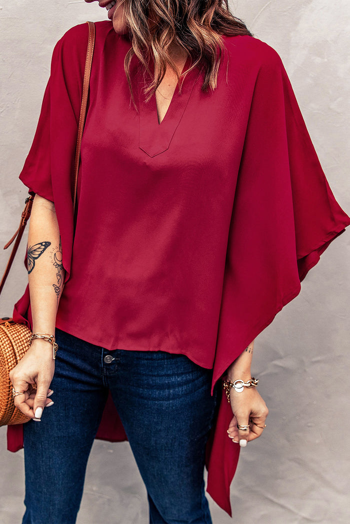 Red Chic High Low Kimono Top