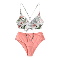 Woman Swimsuits Print Bikini Flower Size Beachwear Sets Two Women Split Swimsuit Plus Piece Swimwears Tankinis Set 신상원피스