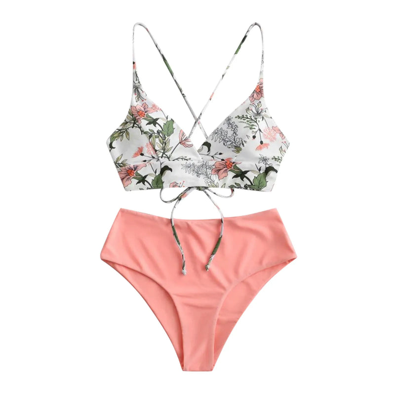 Woman Swimsuits Print Bikini Flower Size Beachwear Sets Two Women Split Swimsuit Plus Piece Swimwears Tankinis Set 신상원피스