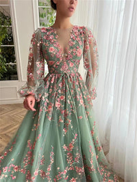 Bride Dresses for Prom Green Female Dress Party Evening Elegant Luxury Celebrity Flowers Coming of Age Ceremony customized Gala