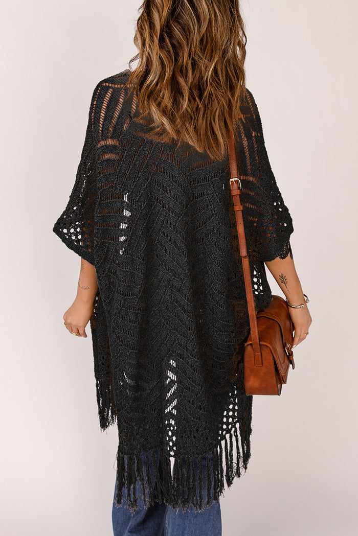 Black Loose Knitwear Kimono with Slits