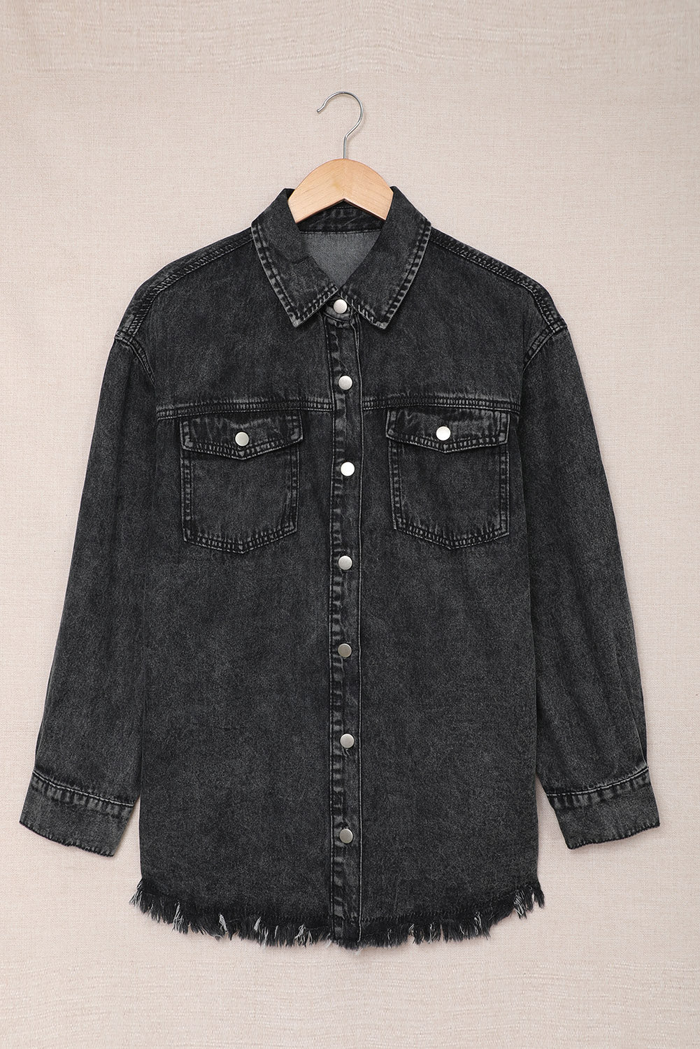 Blank Apparel - Black Pocket Raw Hem Buttoned Denim Jacket