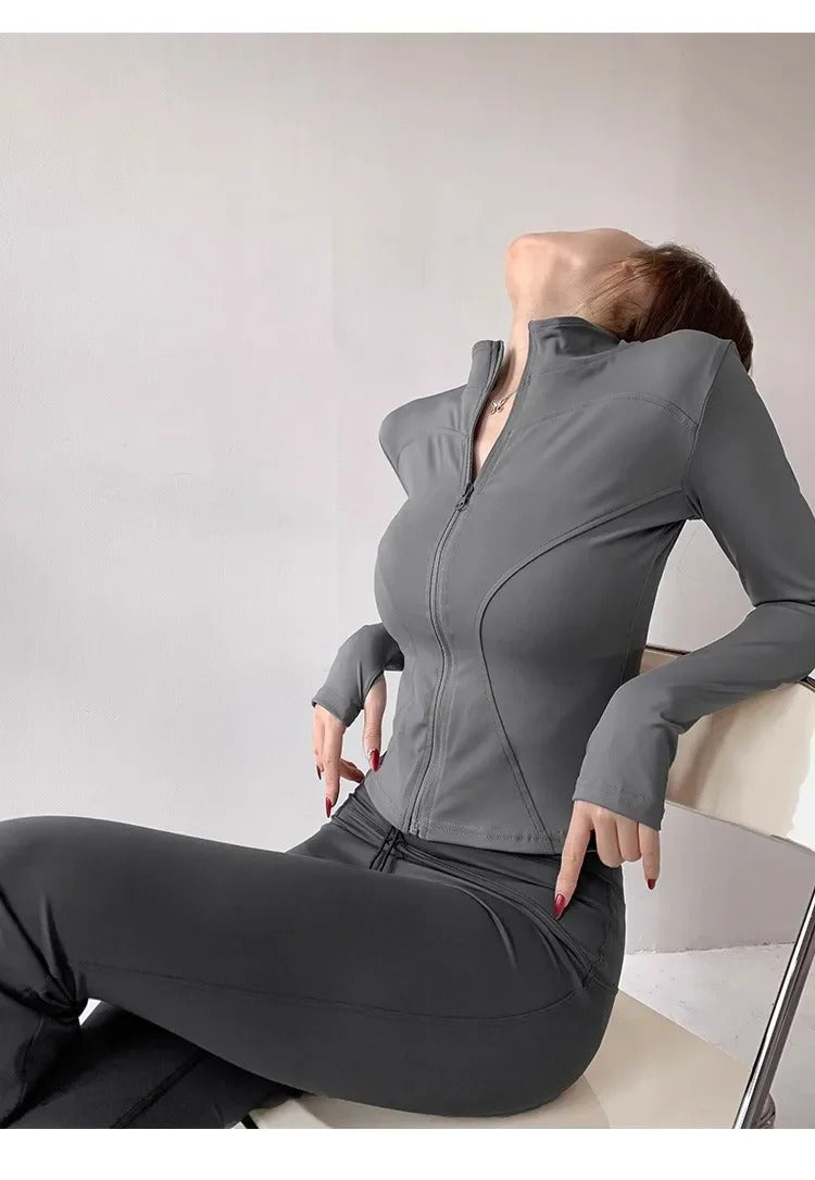 2024 Sun Quick Drying Sports Coat Women's Tight Top Yoga Jacket Long Sleeve Zipper Jacket Running Fitness Women's Jacket S-3XL