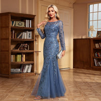 2024 Hot Sale Mermaid Evening Dresses O-Neck Full Sleeve Tulle Embroidery Long Party Gown Elegant Formal Dress