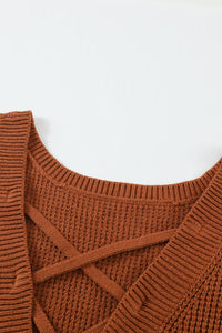 Brown Cross Back Hollow-out Sweater