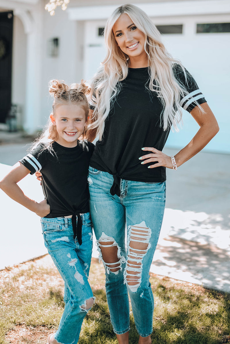 Black Family Matching Mom's Tie Knot Striped T-shirt