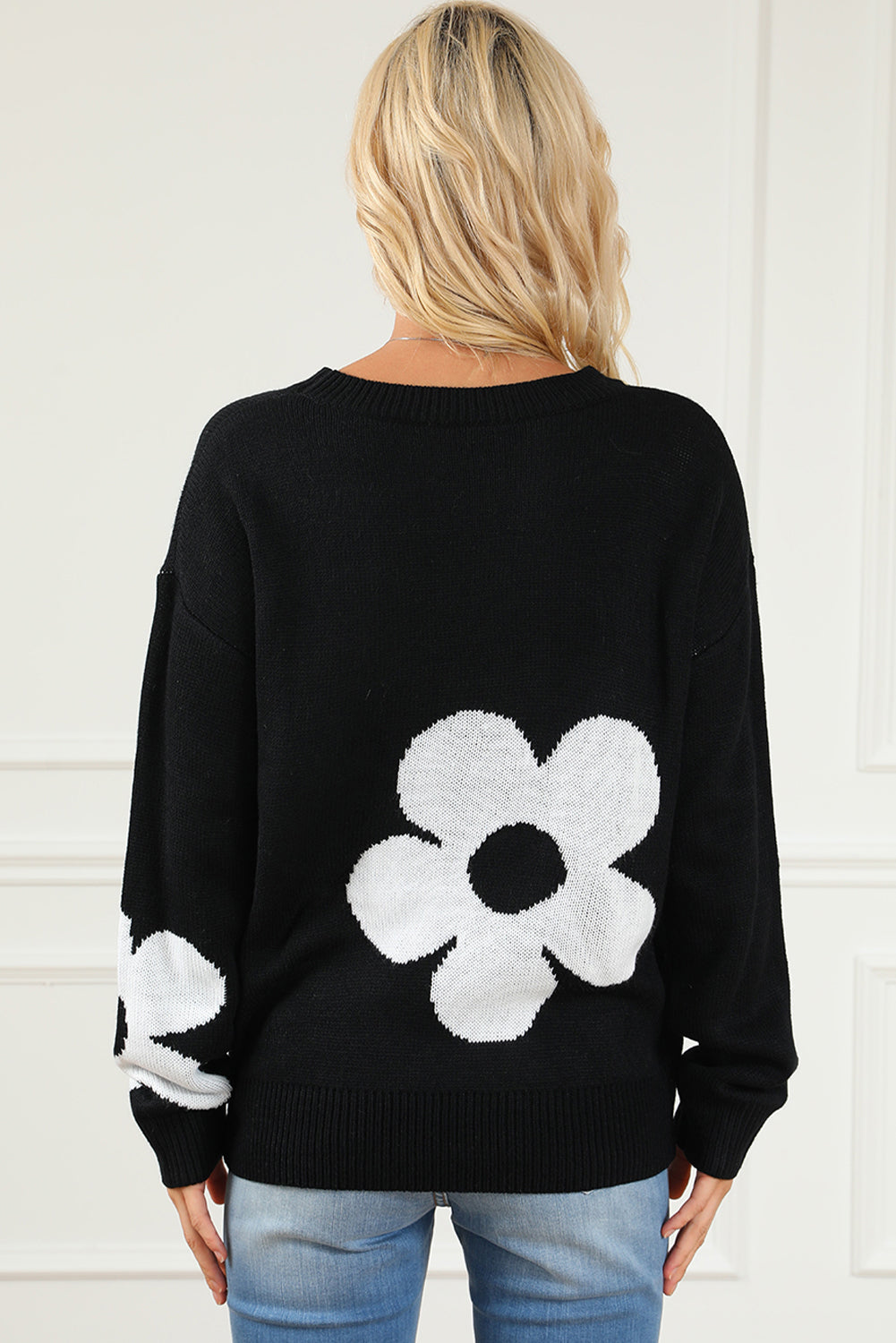 Big Flower Pattern Knit Sweater