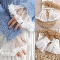 2023 New Detachable Cuffs Pearl Lace Mesh Fake Flared Sleeves Women Pleated Flare Sleeve Ruffles Wristband Decorative Accessory