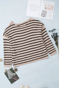 Striped Print Dropped Shoulder Loose Sleeve Sweater