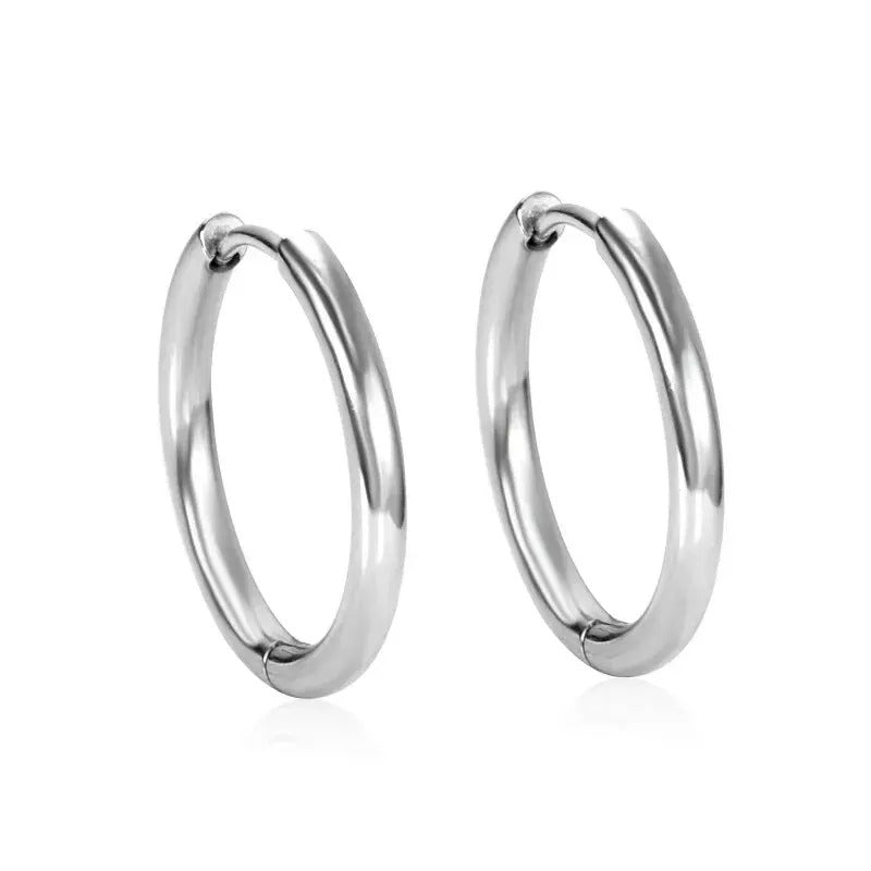 2Pcs Small Hoop Earrings for Women Men, Silver Color Stainles Steel Round Circle Pendientes Mujer 2023 Hypoallergeic