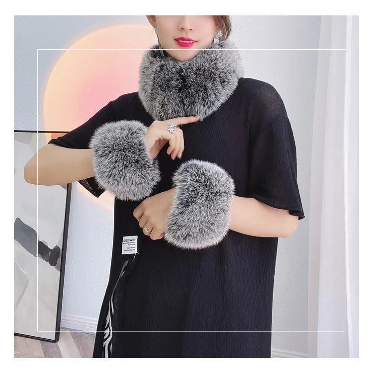 Natural Fox Fur Cuffs Wrist Arm Warmer Women Jacket Coat Sleeve Fur Triming Ladies Bracelet Real Fur Wristand Glove Snap Ring