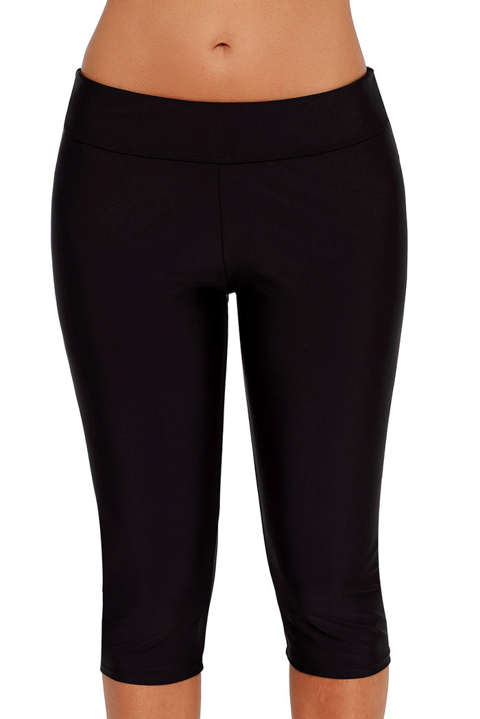 Black Mid Waist Crop Swim Leggings