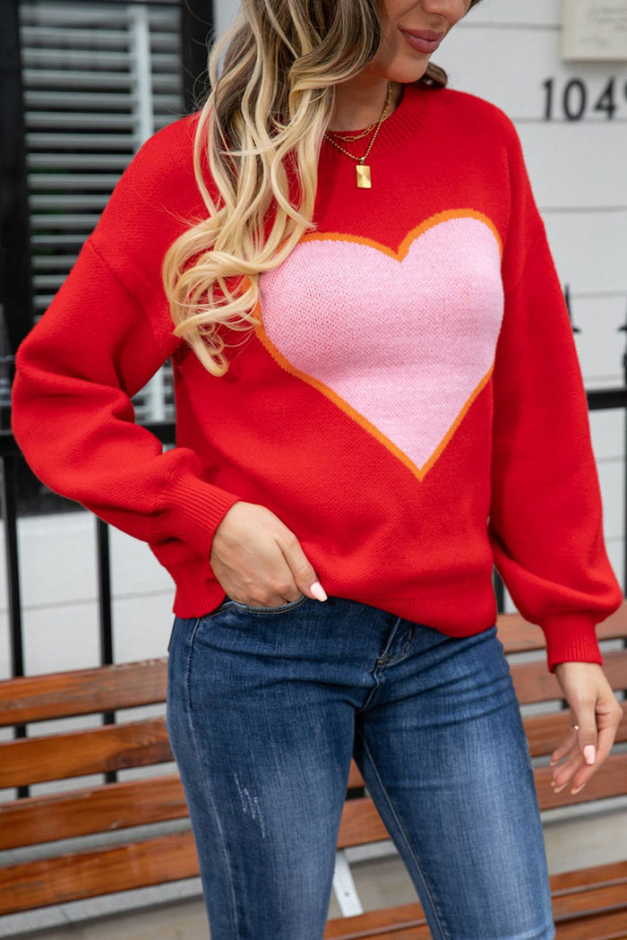 White Heart Graphic Valentine Sweater