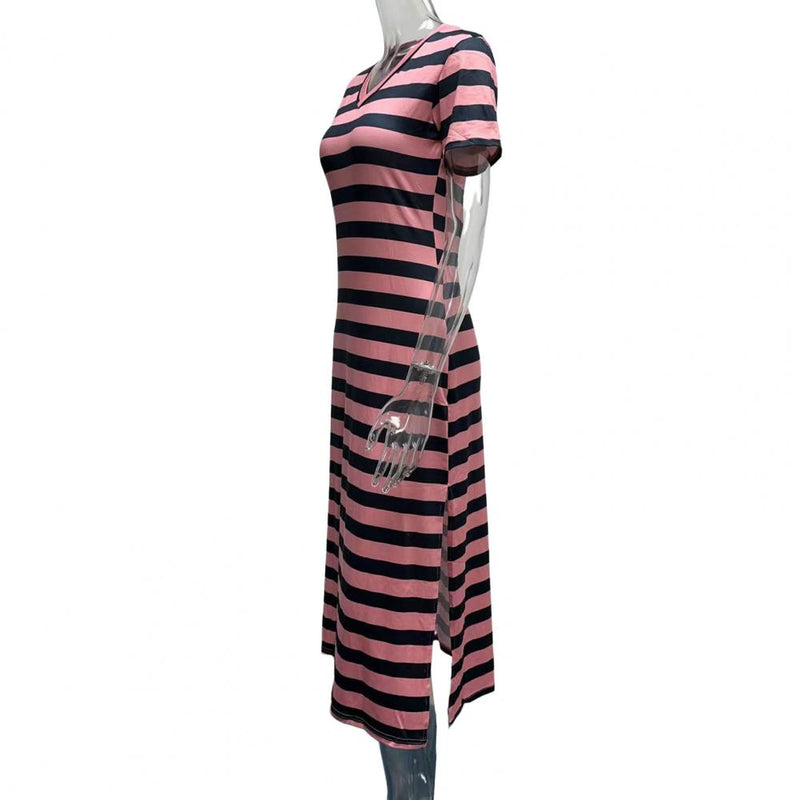 Summer Dresses 2023 Woman Plus Size Dresses For Women Casual Stripe Print V-neck Short Sleeve Loose Long Dress Robe Femme