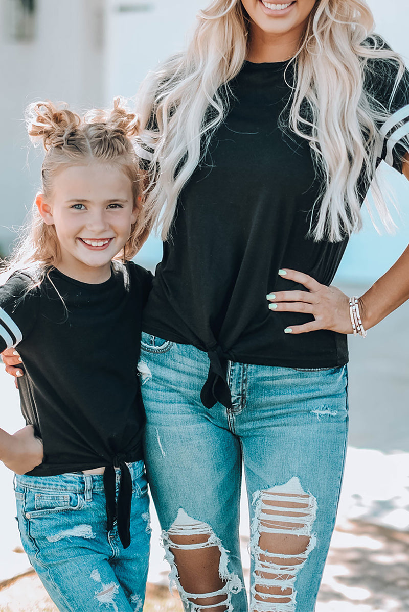 Black Family Matching Mom's Tie Knot Striped T-shirt