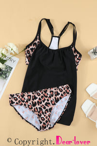 Leopard Printed Lined Tankini Swimsuit