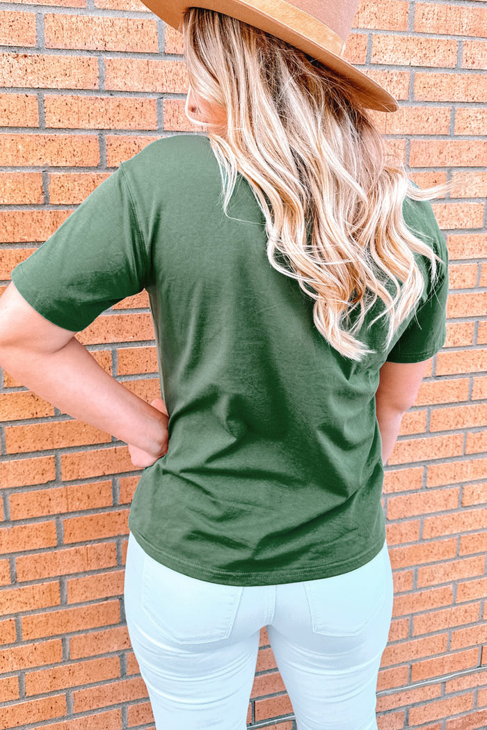 Green Floral Pocket Casual Short Sleeve Tee