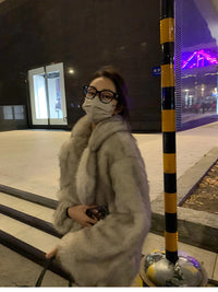 Lautaro Autumn Winter Oversized Loose Casual Luxury Soft Thick Warm Hairy Faux Fox Fur Coat Women Long Sleeve Fluffy Jacket 2024