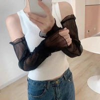 Elegant Summer Lace Sleeve Sun-protective Arm Cover Ice Silk Chiffon Edge Sunshade Sleeve for Women Driving Car