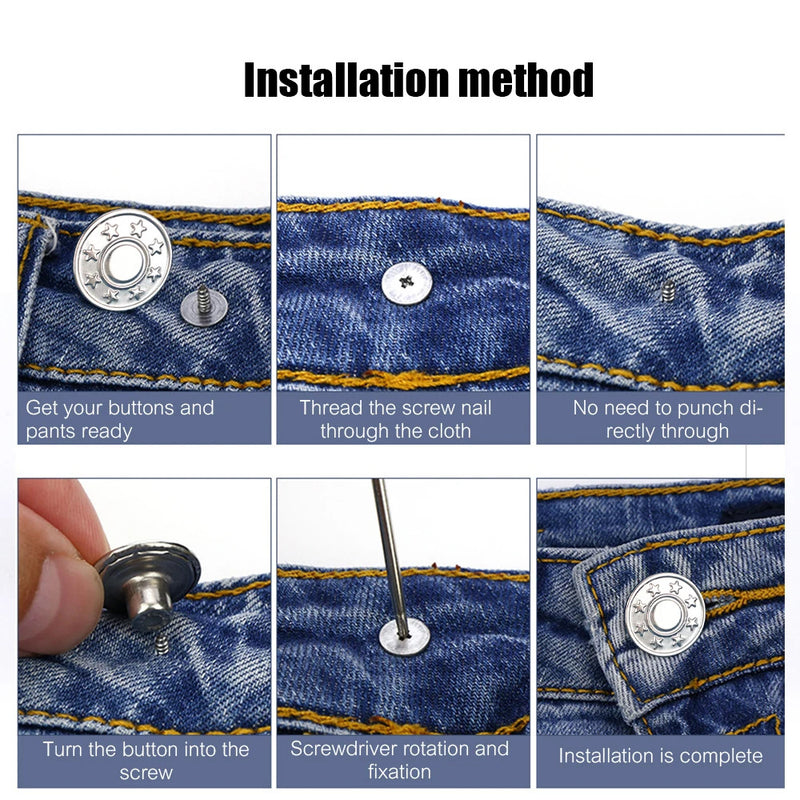 20/10pcs Detachable Jeans Screw Buttons with Screwdriver Clothes Replacement No Sewing Metal Pins Adjustable Waist Kit Tools