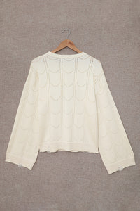 Beige Flare Sleeve Texture Knit Sweater