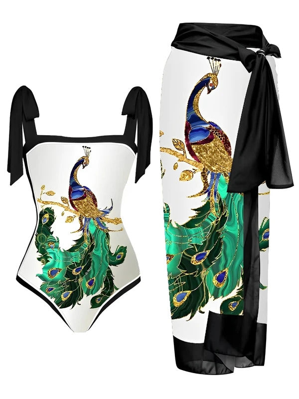 2023 Printed One Piece Swimsuit Women & Beach Skirt 2 Pieces Swimwear Female Sexy Bathers Bathing Swimming Swim Suit Beachwear