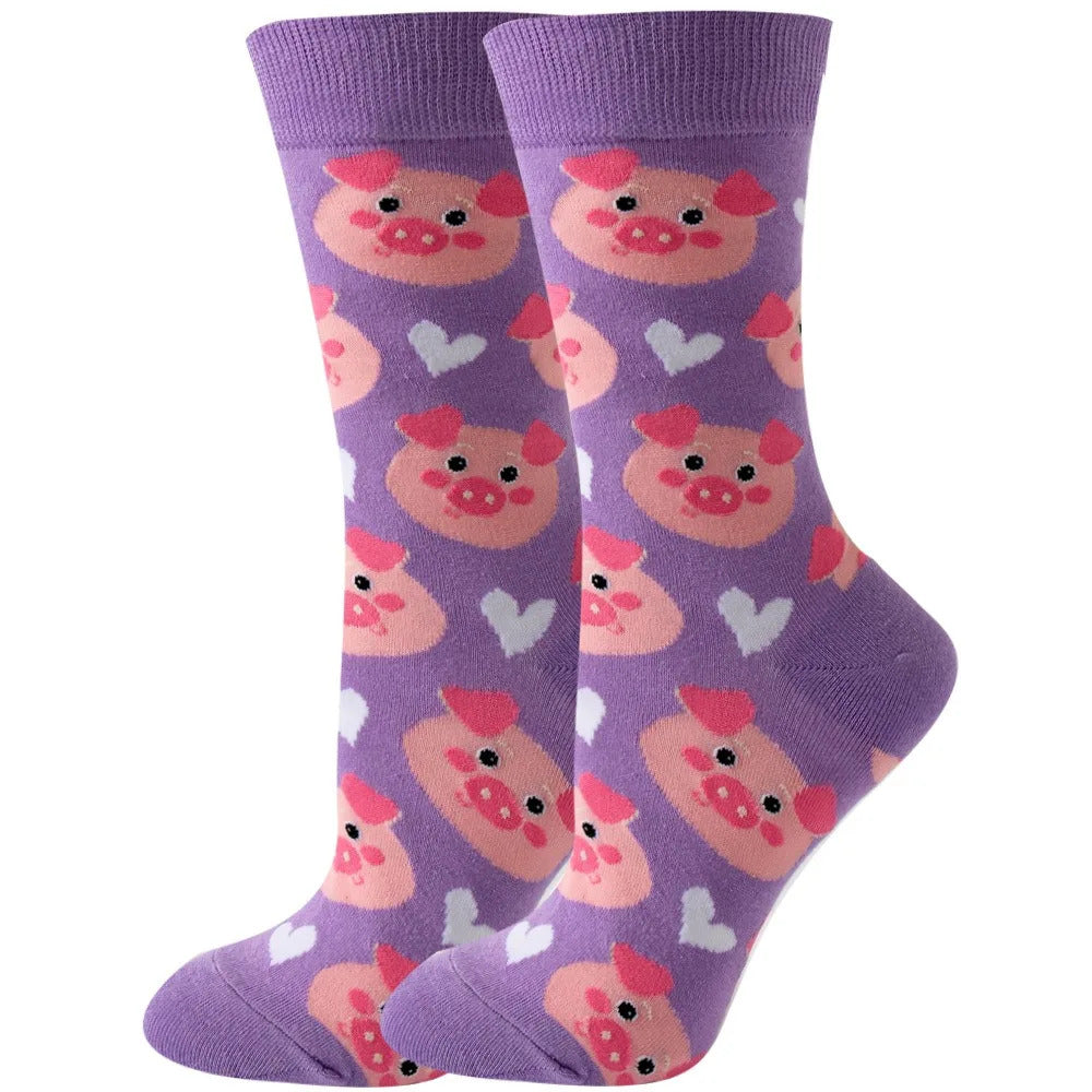 New Fashion Colorful Funny Happy Casual Women Socks Dress Harajuku Cute Animal Cartoon Men's Socks