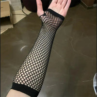 1 Pair Sexy Women Party Neon Fishnet Fingerless Long Gloves Sun Protection Sleeves Mesh Lace Thin Gloves Summer Arm Warmer