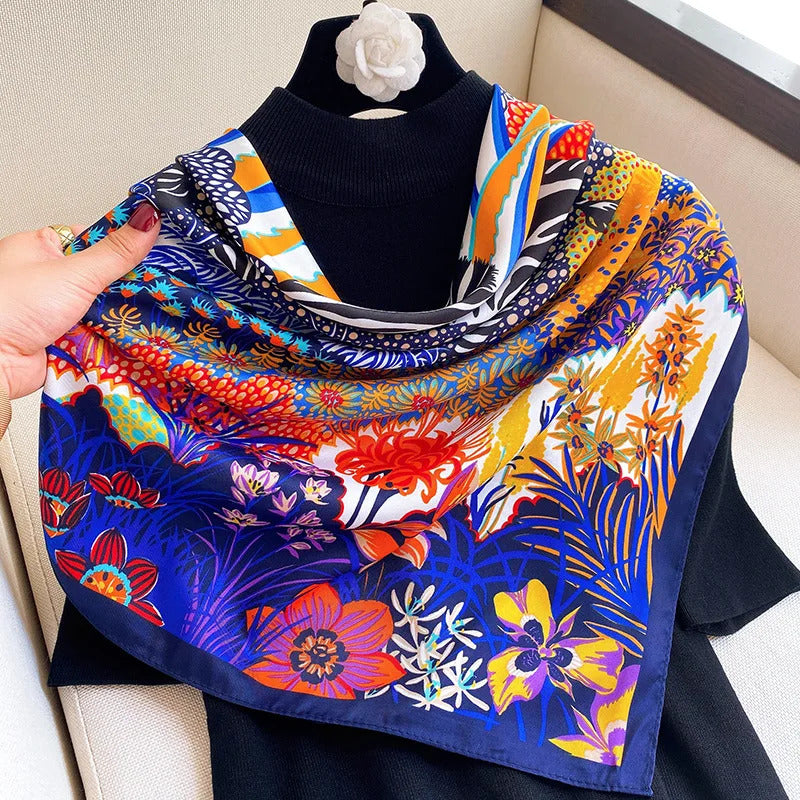 90*90cm Women Scarf Silk Feeling Hair Neck Square Brand Office bandanna muffler Waiter Flight Attendants Handkerchief Rings wrap